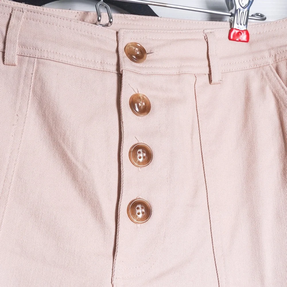 Pink Barrel Wide Leg Pants Button Front High Waist Francescas Blue Rain